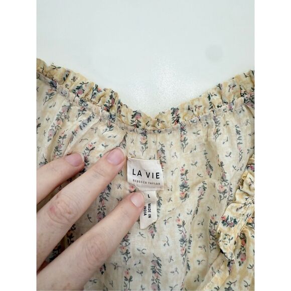 La Vie Rebecca Taylor Womens Multicolor Pascale Ruffle Mixed Print Top Sz Large - Picture 5 of 6